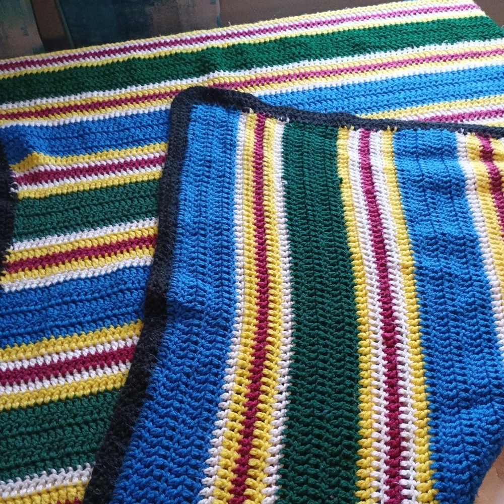 Vintage Handmade Crochet throw blanket multicolor 61in*24in Cottagecore Heavy XL